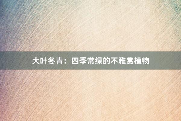 大叶冬青：四季常绿的不雅赏植物